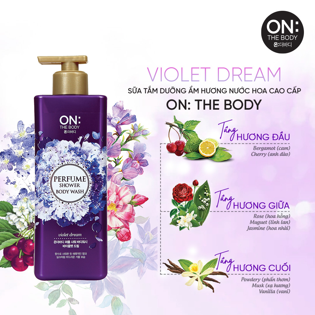 Sữa tắm dưỡng ẩm On: The Body hương nước hoa Violet Dream 500g